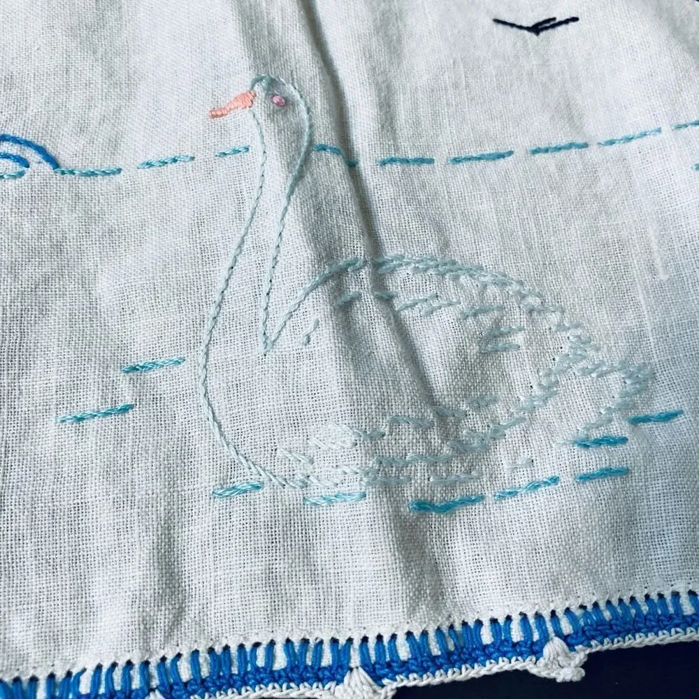 Vintage Embroidered Hand Stitched Oval Placemat Textile